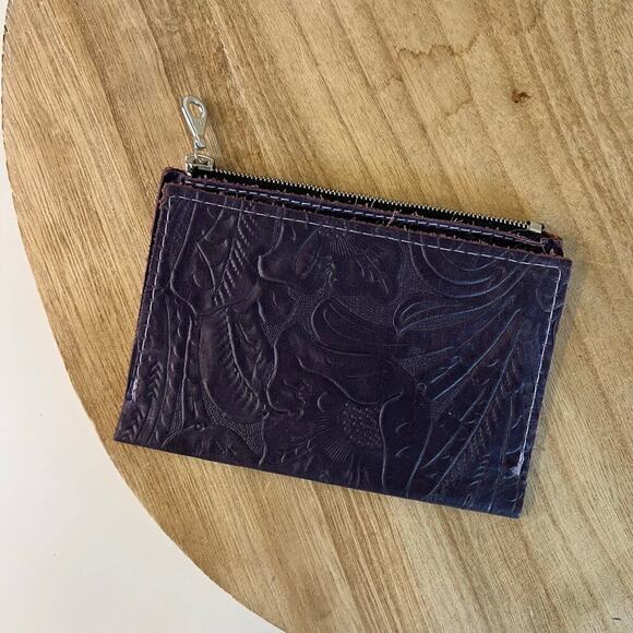Handmade Purple Genuine Leather Tooled Floral Fold Over Western Wallet - Picture 11 of 11